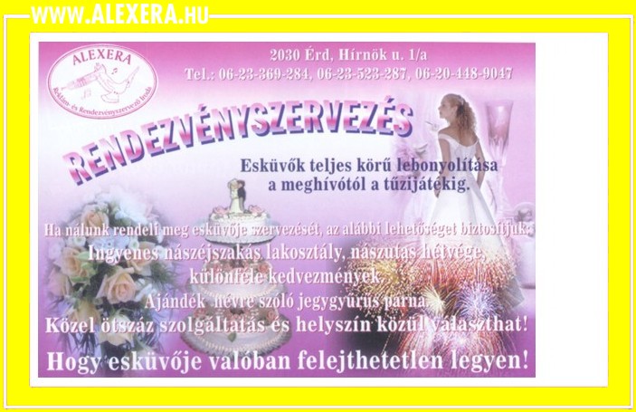 Rendezvnyszervezs - eskvszervezs - ALEXERA